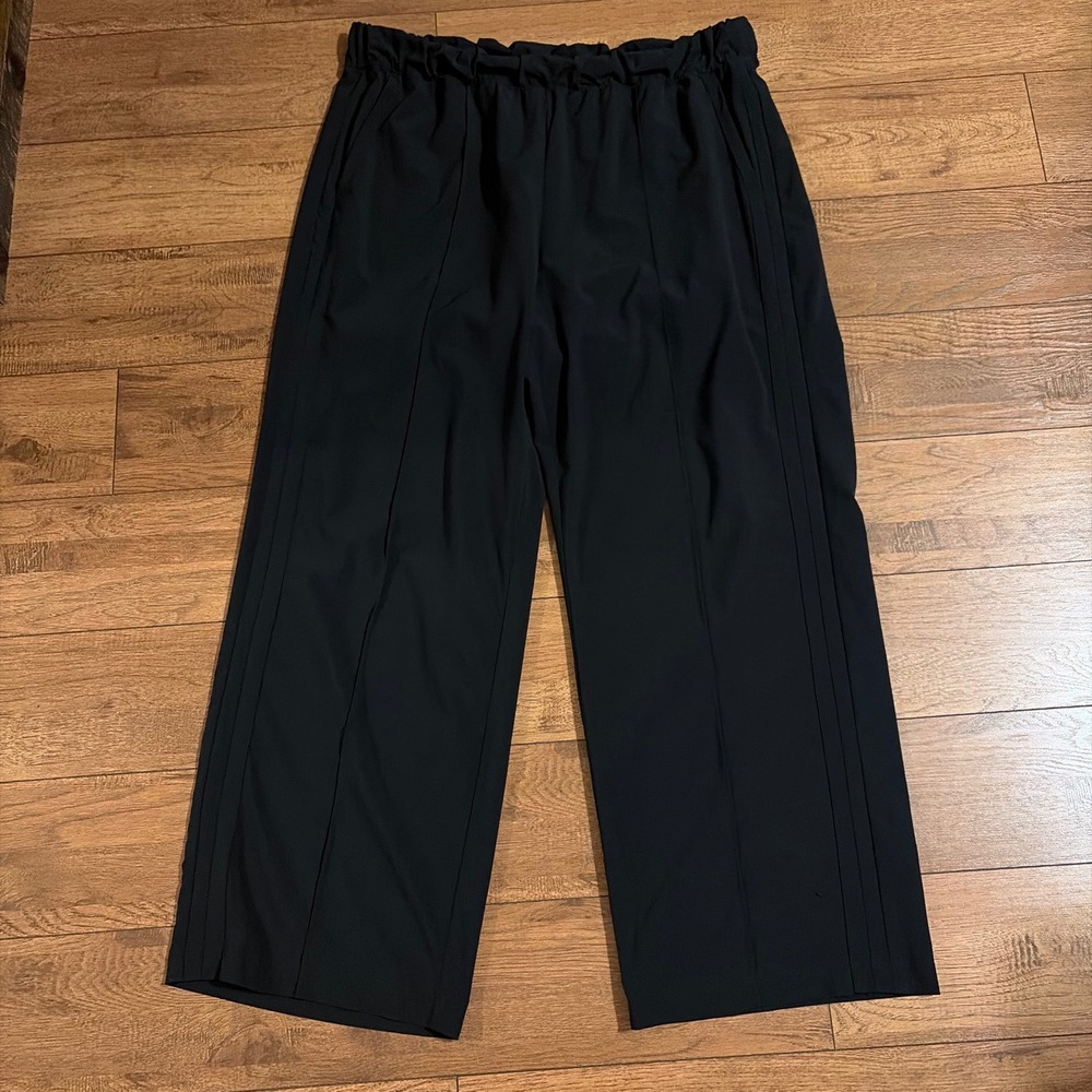 J. Jill Fit Womens XL Petite Black Wide Leg Active Pants Side Stripe